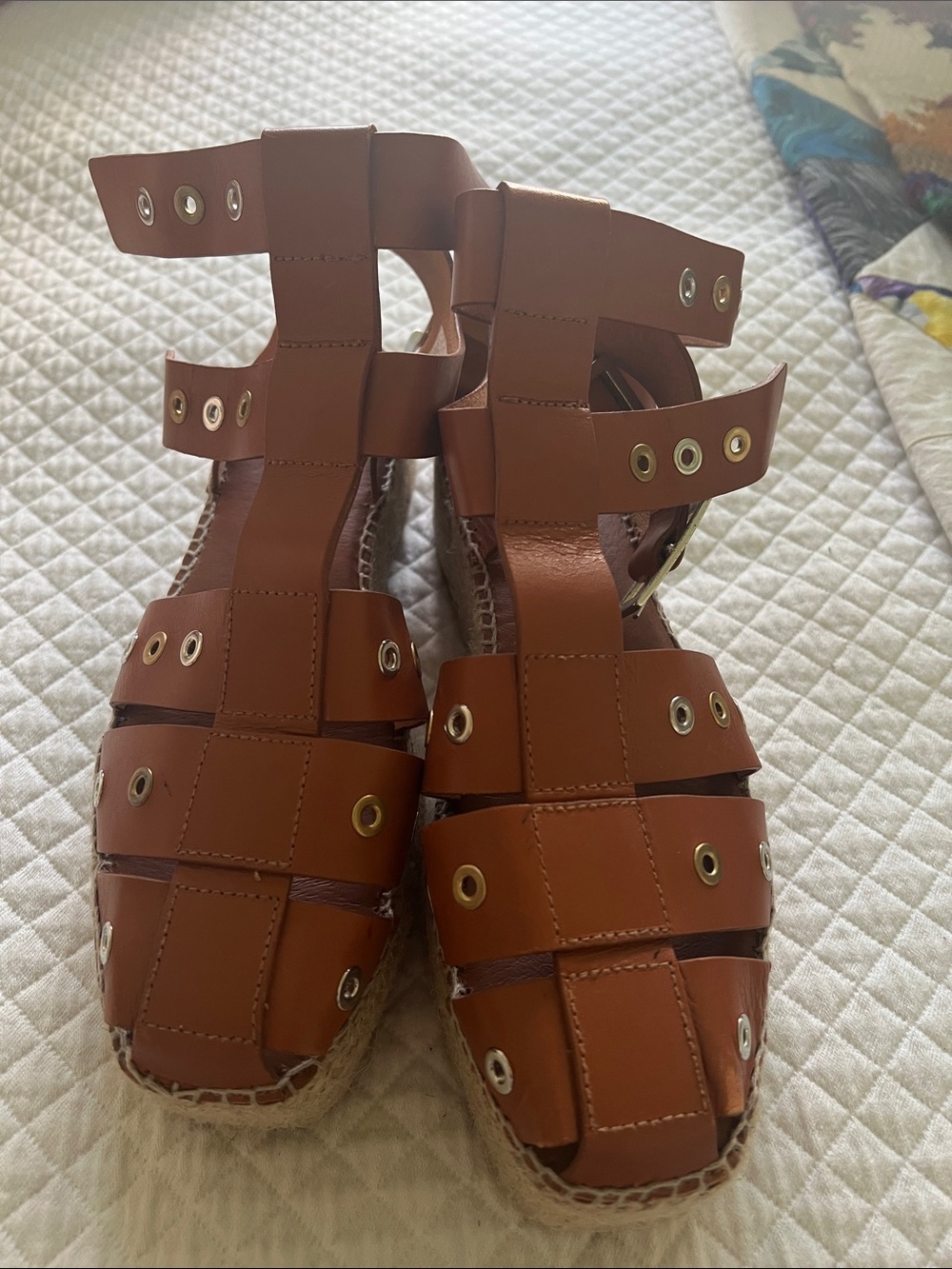 Free People Caramel Leather Gladiator Espadrille Sandals